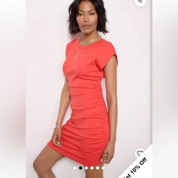 EUC Michael Stars Maude Power Shoulder Vibrant Coral Red Mini Dress - Picture 7 of 10